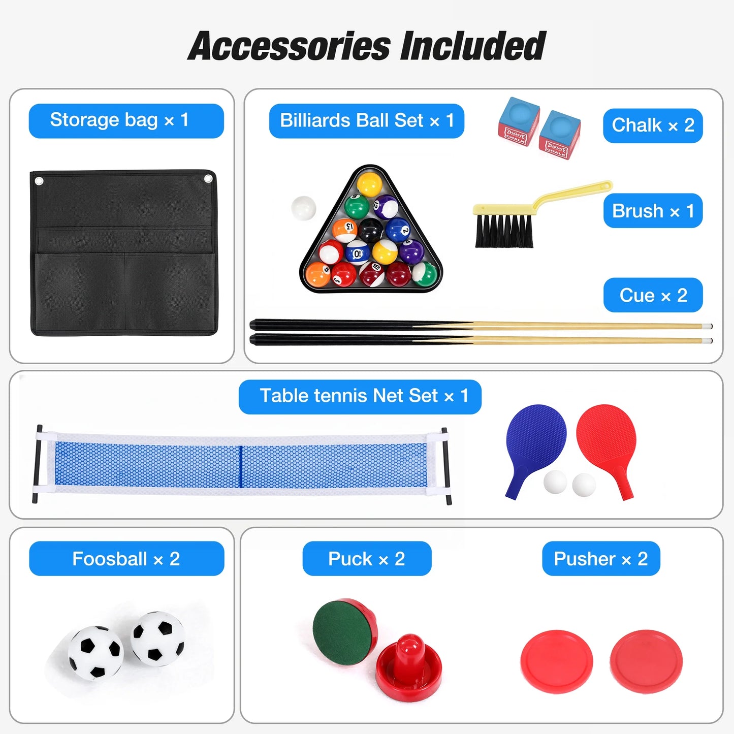 4 in 1 Game Table with Ping Pong, Air Hockey, Foosball, Pool, 48'' Multi Game Table with All Accessories & Storage, Combo Game Table for Adults Kids Family Home Game Room