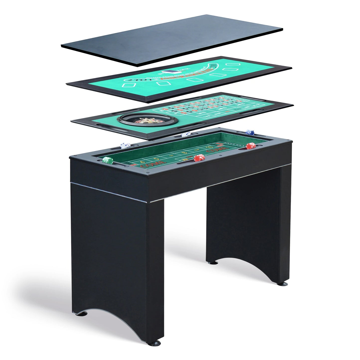 Monte Carlo 4-In-1 Multi Combo Game Table Set, Roulette, Blackjack, Craps