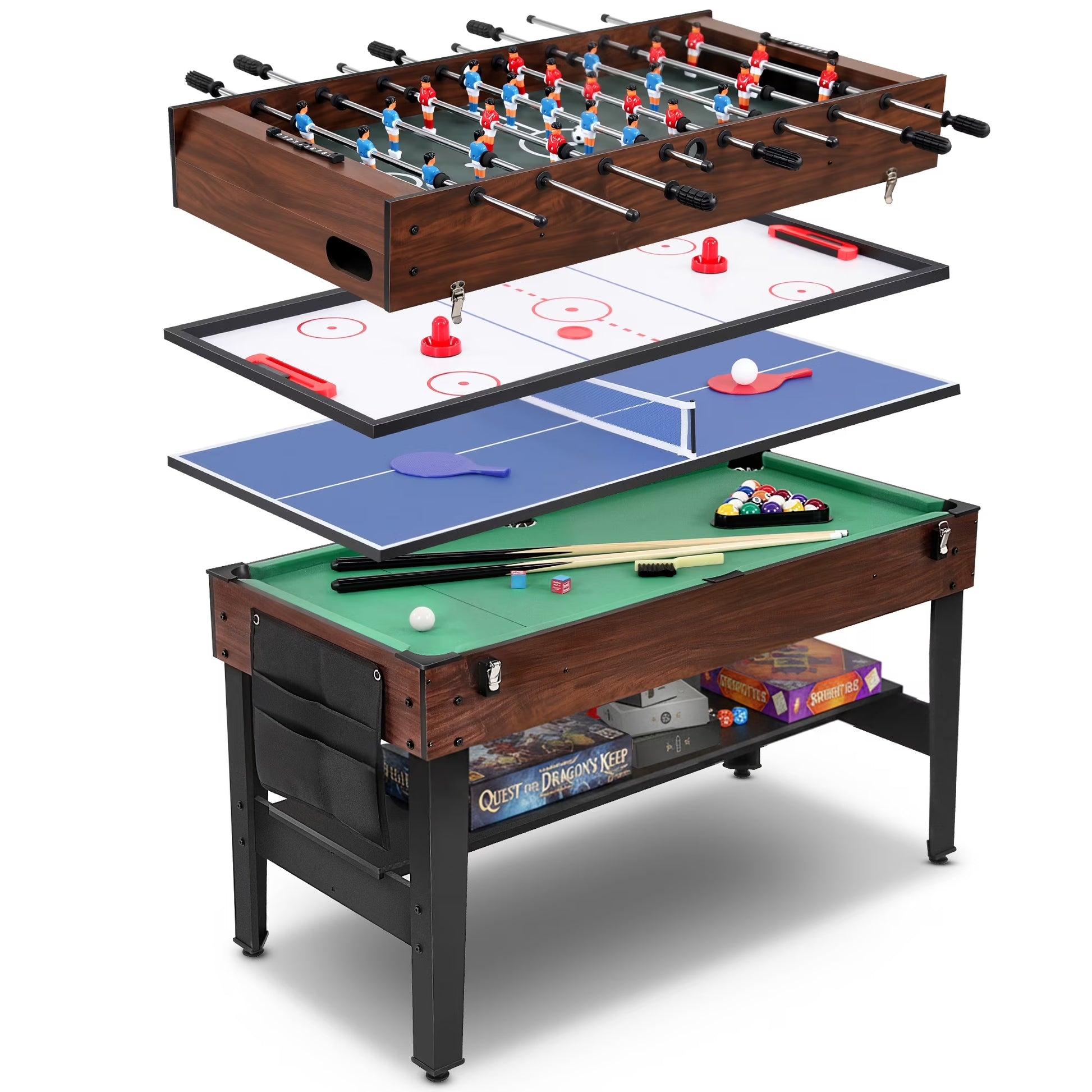 4 in 1 Game Table with Ping Pong, Air Hockey, Foosball, Pool, 48'' Multi Game Table with All Accessories & Storage, Combo Game Table for Adults Kids Family Home Game Room