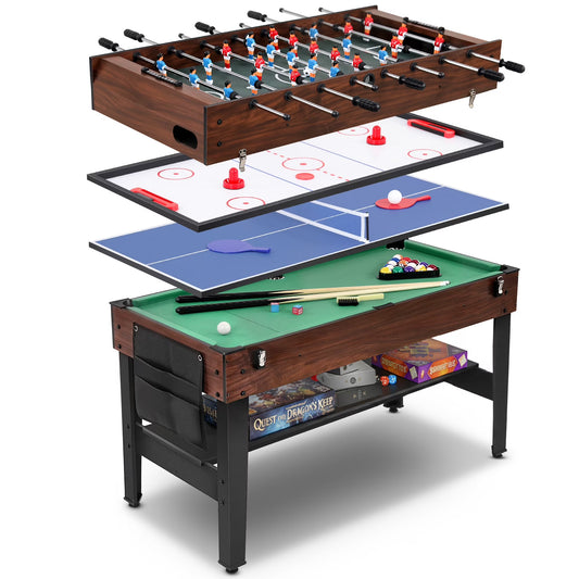 4 in 1 Game Table with Ping Pong, Air Hockey, Foosball, Pool, 48'' Multi Game Table with All Accessories & Storage, Combo Game Table for Adults Kids Family Home Game Room