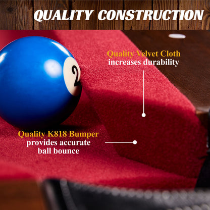 7.5 Ft Billiard Pool Table with Cue Rack, Dartboard, and Game Accessories, Burgundy, by