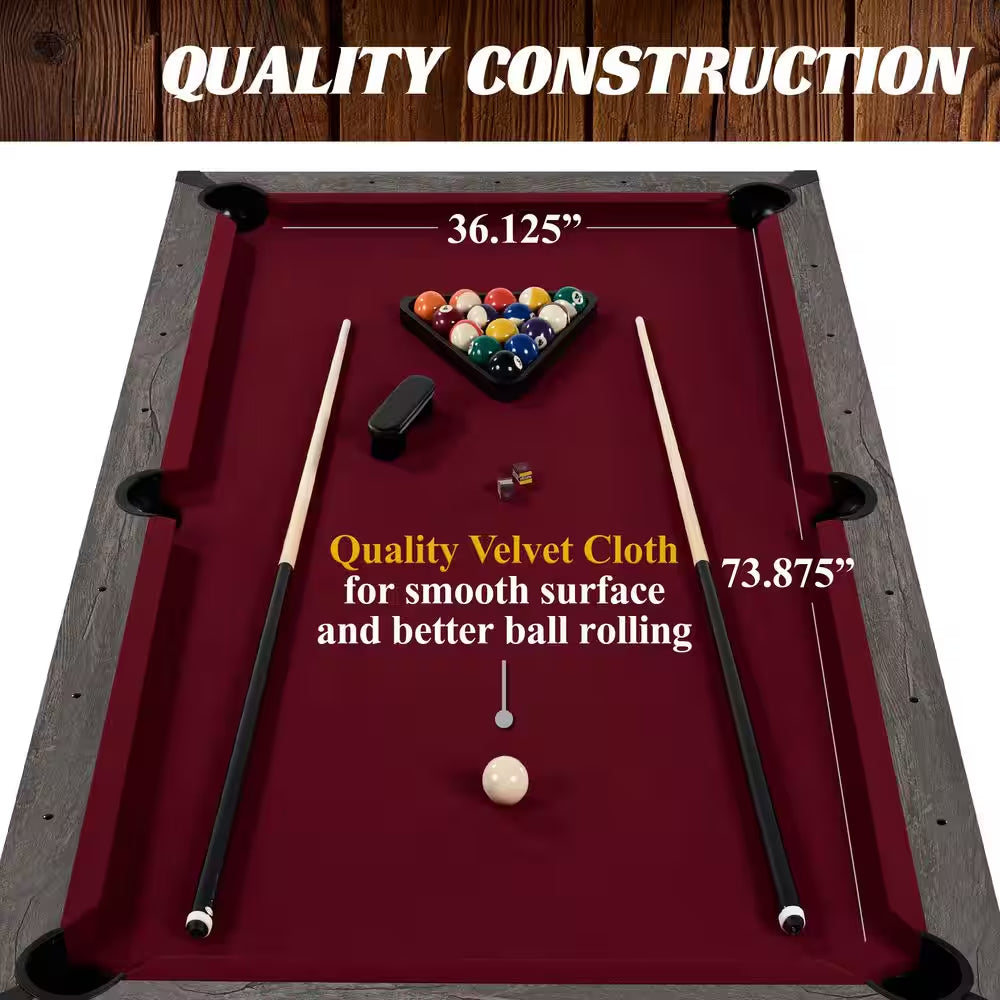 Prescott 7 Ft. Pool Table, 3-In-1 Dining Top and Table Tennis with Game Accessories and Rolling Storage Caddy