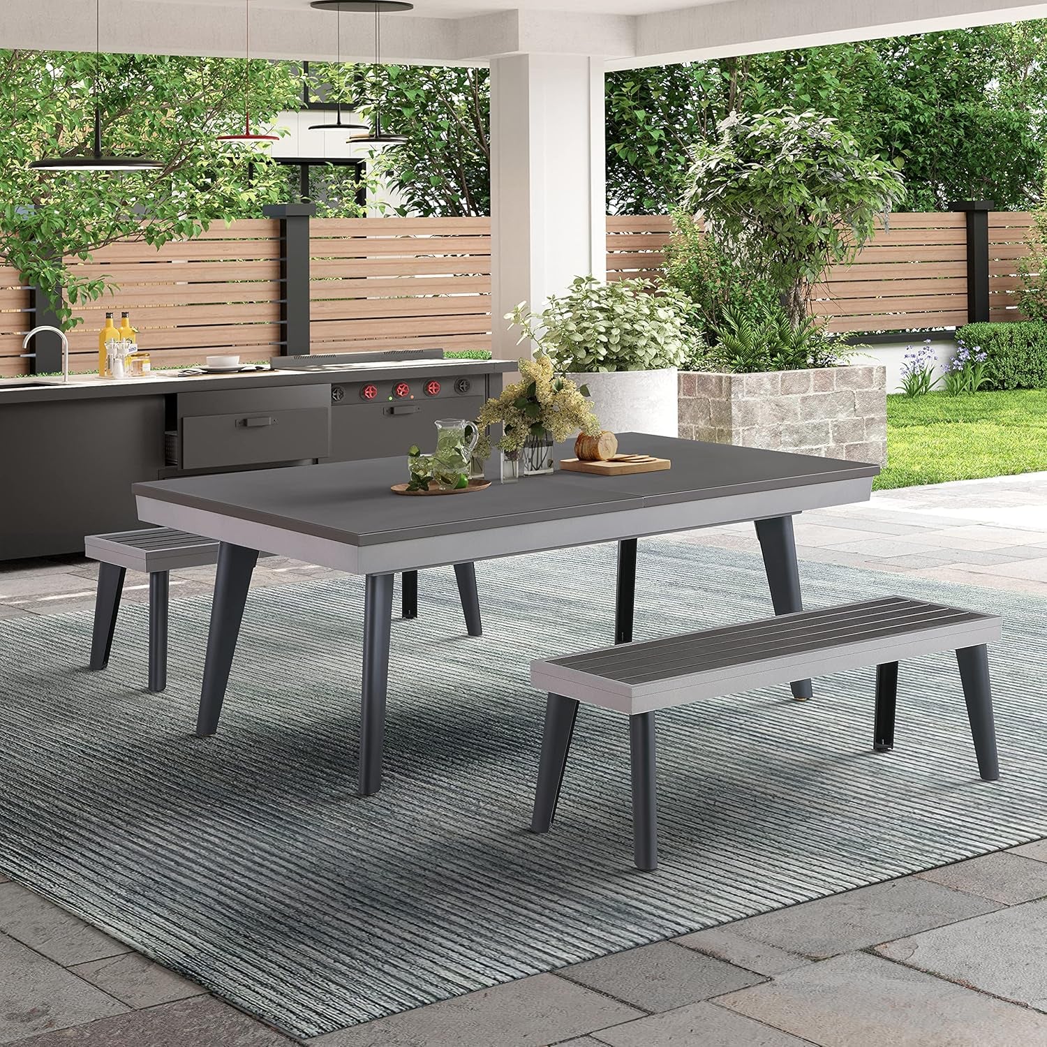 Santorini 82" Outdoor Slate Pool Table with Dining Top and Ping Pong