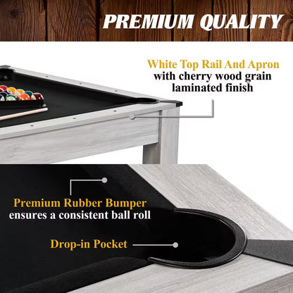 Monteray 7' Drop Pocket Pool Table, 3-In-1 Dining Top and Table Tennis with Game Accessories