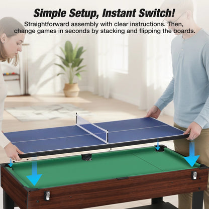 4 in 1 Game Table with Ping Pong, Air Hockey, Foosball, Pool, 48'' Multi Game Table with All Accessories & Storage, Combo Game Table for Adults Kids Family Home Game Room