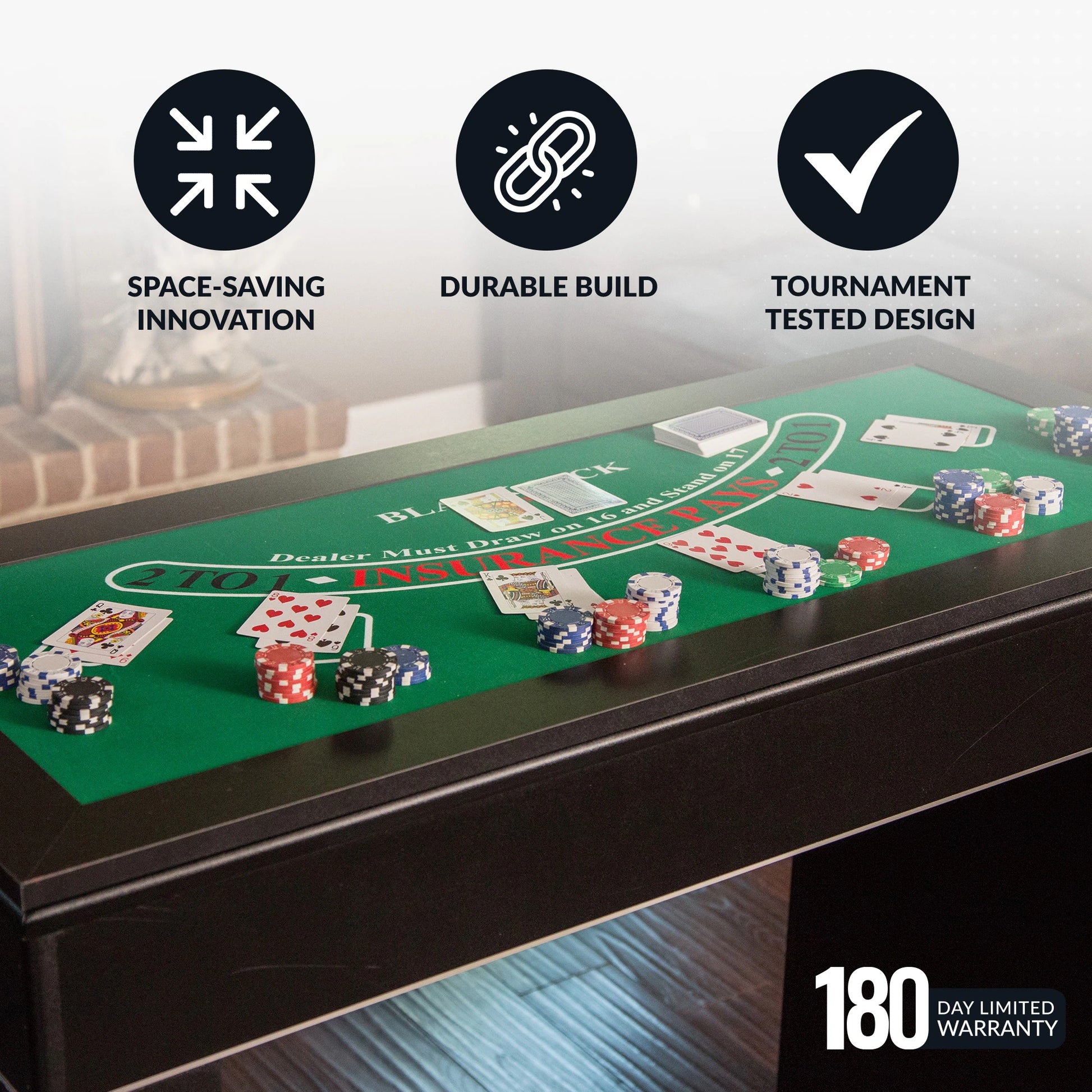 Monte Carlo 4-In-1 Multi Combo Game Table Set, Roulette, Blackjack, Craps