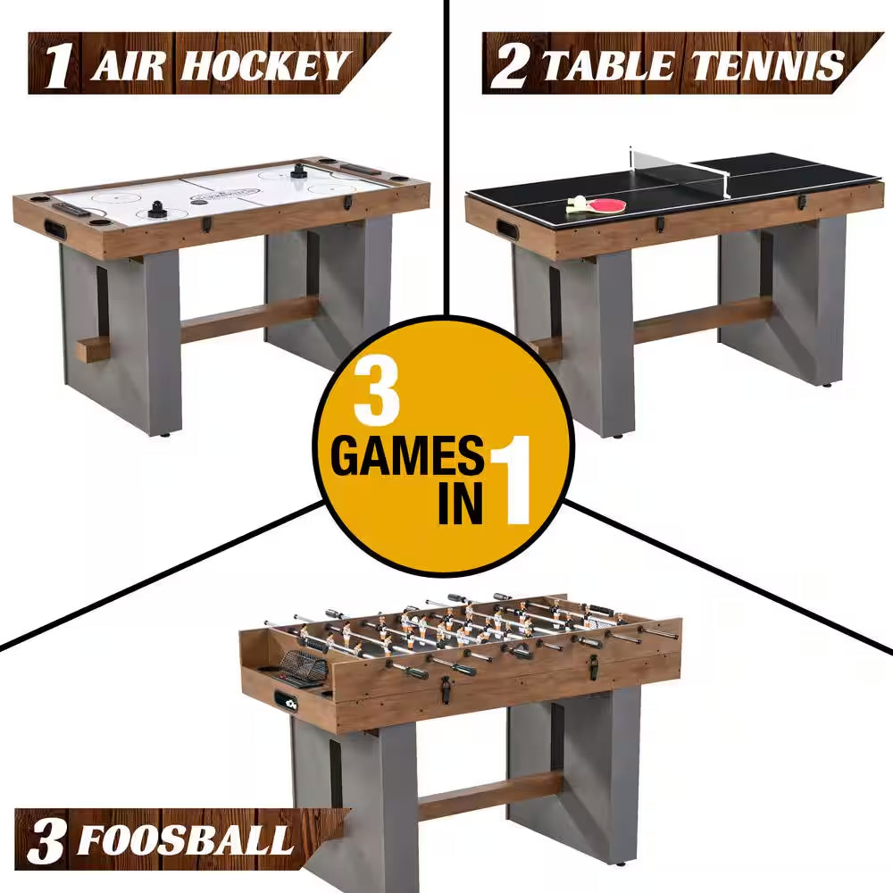 Urban Collection 54 In. 3-In-1 Combination Game Table with Air Powered Hockey, Foosball and Table Tennis