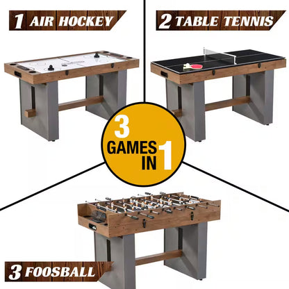 Urban Collection 54 In. 3-In-1 Combination Game Table with Air Powered Hockey, Foosball and Table Tennis
