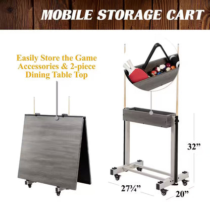 Prescott 7 Ft. Pool Table, 3-In-1 Dining Top and Table Tennis with Game Accessories and Rolling Storage Caddy